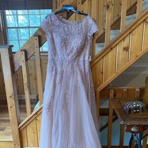 La Femme Pink Lace Wedding Dress